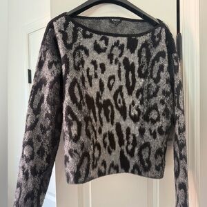 Worth Off-the-Shoulder Leopard Print Sweater in Gray and Black